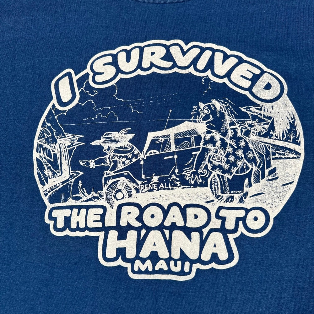Vintage 80s Maui Hawaii T Shirt XL I Survived the Road to Hana Maui Made in USA - Picture 4 of 9